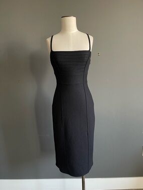 Susana Monaco Black Wool Slip Midi Dress Minimal Column Strappy Chic LBD Capsule